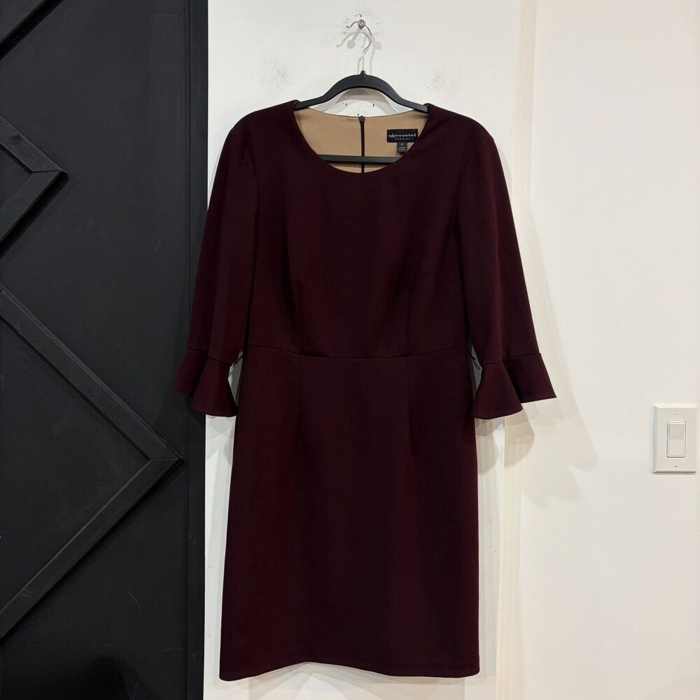 Connected Apparel Burgundy Bell Sleeve Dress Size 10 Cocktail Party